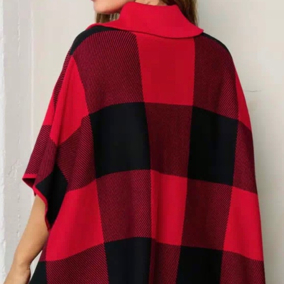 Red & Black plaid Poncho Sweater - Picture 4 of 4